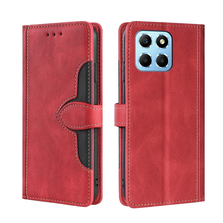 For Honor X8 5G/X6 Skin Feel Magnetic Buckle Leather Phone Case(Red) by buy2fix