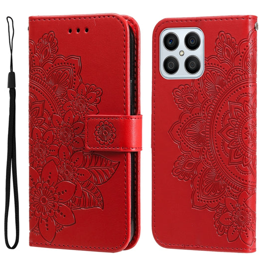 For Honor X8 5G / X6 7-petal Flowers Embossing Leather Phone Case(Red)