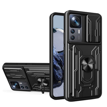 For Xiaomi 12T / 12T Pro / Redmi K50 Ultra Sliding Camshield TPU+PC Phone Case with Card Slot(Black) - Xiaomi Cases by buy2fix | Online Shopping UK | buy2fix