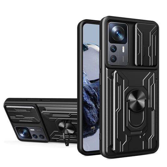 For Xiaomi 12T / 12T Pro / Redmi K50 Ultra Sliding Camshield TPU+PC Phone Case with Card Slot(Black) - Xiaomi Cases by buy2fix | Online Shopping UK | buy2fix