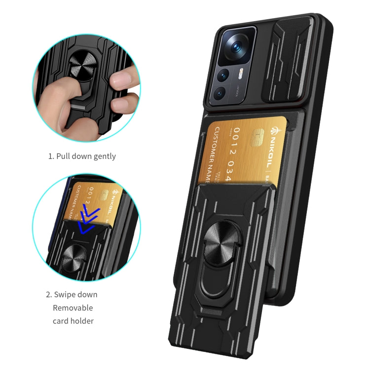 For Xiaomi 12T / 12T Pro / Redmi K50 Ultra Sliding Camshield TPU+PC Phone Case with Card Slot(Black) - Xiaomi Cases by buy2fix | Online Shopping UK | buy2fix