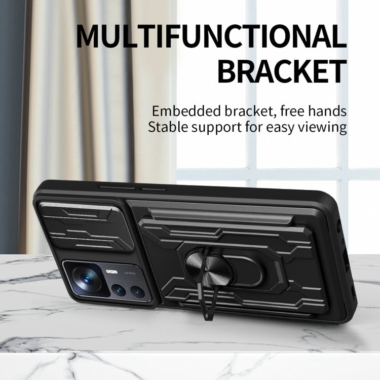 For Xiaomi 12T / 12T Pro / Redmi K50 Ultra Sliding Camshield TPU+PC Phone Case with Card Slot(Black) - Xiaomi Cases by buy2fix | Online Shopping UK | buy2fix