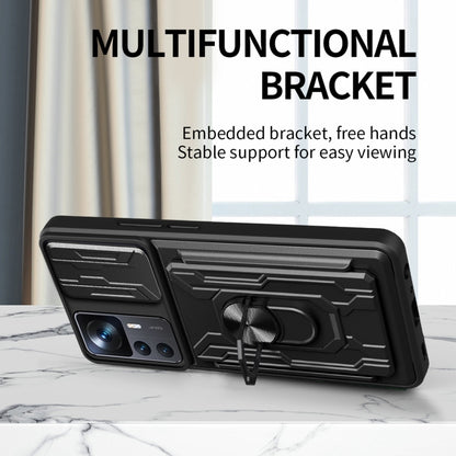 For Xiaomi 12T / 12T Pro / Redmi K50 Ultra Sliding Camshield TPU+PC Phone Case with Card Slot(Black) - Xiaomi Cases by buy2fix | Online Shopping UK | buy2fix