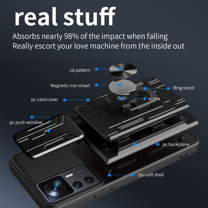 For Xiaomi 12T / 12T Pro / Redmi K50 Ultra Sliding Camshield TPU+PC Phone Case with Card Slot(Black) - Xiaomi Cases by buy2fix | Online Shopping UK | buy2fix