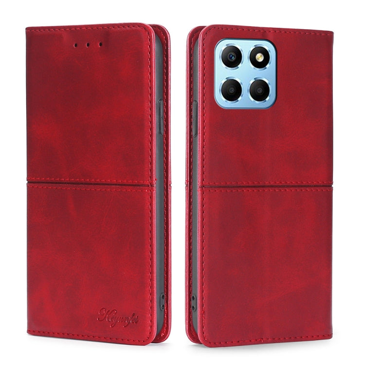 For Honor X8 5G/X6 Cow Texture Magnetic Horizontal Flip Leather Phone Case(Red) by buy2fix