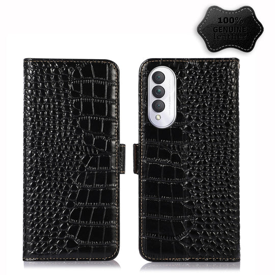 For Samsung Galaxy A14 5G Crocodile Top Layer Cowhide Leather Phone Case(Black)