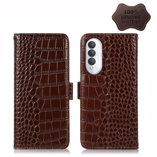 For Samsung Galaxy A14 5G Crocodile Top Layer Cowhide Leather Phone Case(Brown) by buy2fix