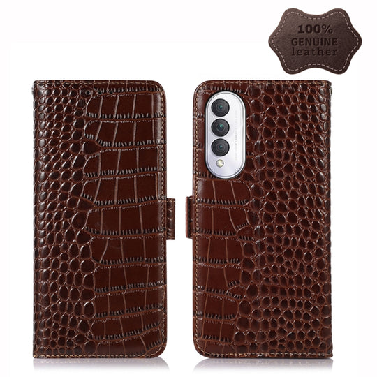 For Samsung Galaxy A14 5G Crocodile Top Layer Cowhide Leather Phone Case(Brown)