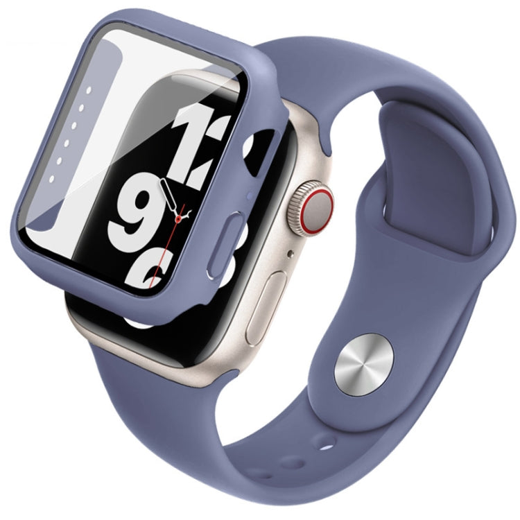 For Apple Watch SE 2022 40mm imak Silicone Watch Band PC Frame with Tempered Glass Film(Navy Blue) by buy2fix