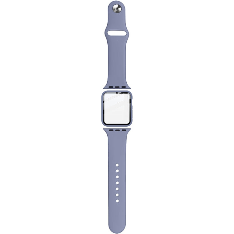 For Apple Watch SE 2022 40mm imak Silicone Watch Band PC Frame with Tempered Glass Film(Navy Blue) by buy2fix