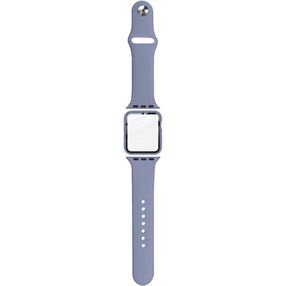 For Apple Watch SE 2022 40mm imak Silicone Watch Band PC Frame with Tempered Glass Film(Navy Blue) by buy2fix