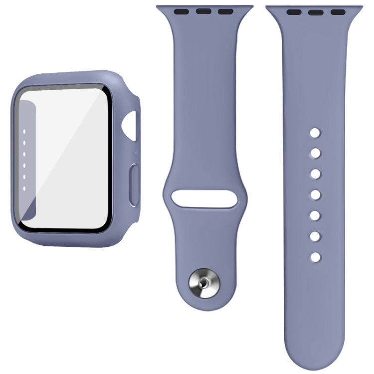 For Apple Watch SE 2022 40mm imak Silicone Watch Band PC Frame with Tempered Glass Film(Navy Blue) by buy2fix