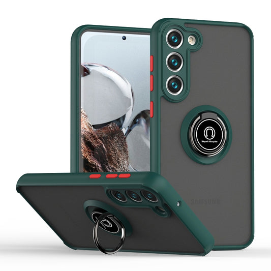 For Samsung Galaxy S23 5G Q Shadow I Ring Kickstand PC and TPU Hybrid Phone Case(Dark Green) - Galaxy S23 5G Cases by buy2fix | Online Shopping UK | buy2fix