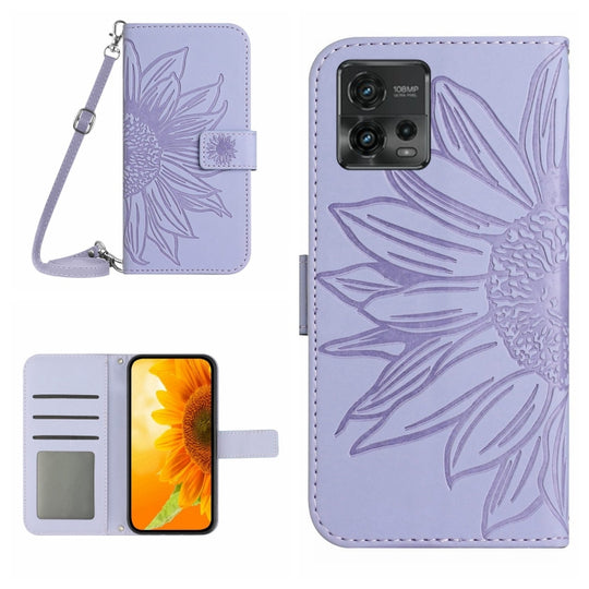 For Motorola Moto G72 5G Skin Feel Sun Flower Pattern Flip Leather Phone Case with Lanyard(Purple)