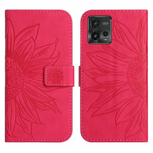 For Motorola Moto G72 5G Skin Feel Sun Flower Pattern Flip Leather Phone Case with Lanyard(Rose Red) by buy2fix