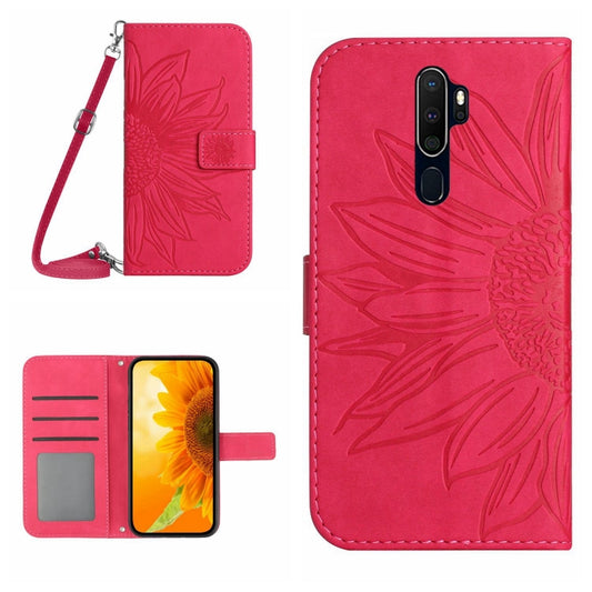 For OPPO A9 2020/A5 2020 Skin Feel Sun Flower Pattern Flip Leather Phone Case with Lanyard(Rose Red) - OPPO Cases by buy2fix | Online Shopping UK | buy2fix