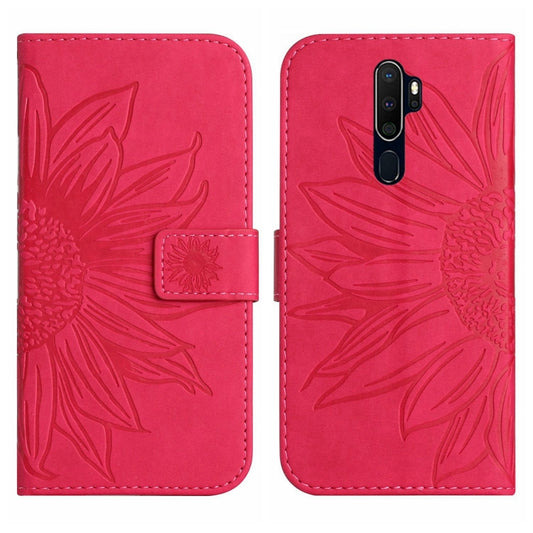For OPPO A9 2020/A5 2020 Skin Feel Sun Flower Pattern Flip Leather Phone Case with Lanyard(Rose Red) by buy2fix