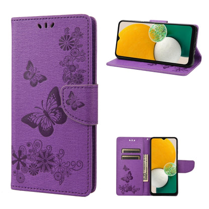 For Samsung Galaxy A14 5G Butterfly Embossed Horizontal Flip Leather Phone Case(Purple) by buy2fix