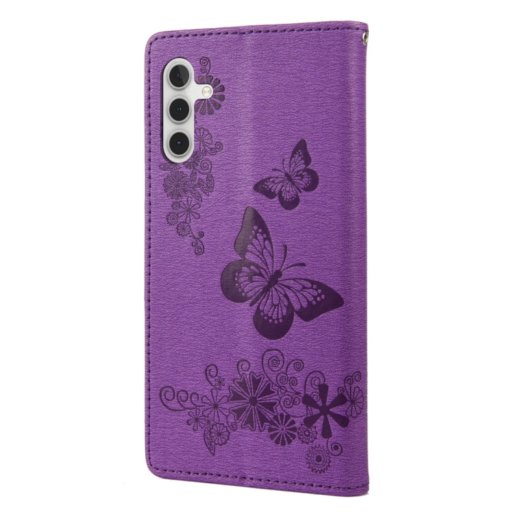 For Samsung Galaxy A14 5G Butterfly Embossed Horizontal Flip Leather Phone Case(Purple) by buy2fix