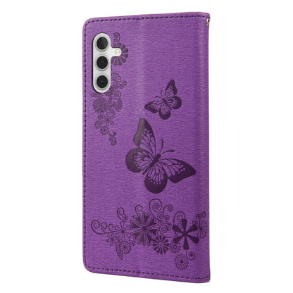 For Samsung Galaxy A14 5G Butterfly Embossed Horizontal Flip Leather Phone Case(Purple) by buy2fix