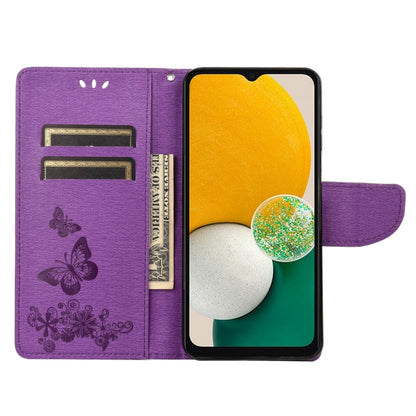 For Samsung Galaxy A14 5G Butterfly Embossed Horizontal Flip Leather Phone Case(Purple) by buy2fix
