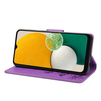 For Samsung Galaxy A14 5G Butterfly Embossed Horizontal Flip Leather Phone Case(Purple) by buy2fix