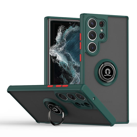 For Samsung Galaxy S23 Ultra 5G Q Shadow I Ring Holder PC and TPU Hybrid Phone Case(Dark Green) - Galaxy S23 Ultra 5G Cases by buy2fix | Online Shopping UK | buy2fix