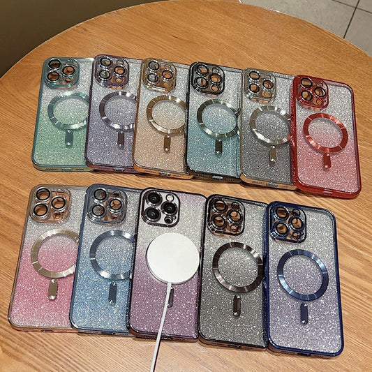 For iPhone 11 Electroplating Magsafe Gradient Glitter Powder Phone Case(Gold) - iPhone 11 Cases by buy2fix | Online Shopping UK | buy2fix