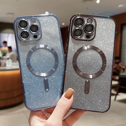For iPhone 11 Electroplating Magsafe Gradient Glitter Powder Phone Case(Gold) - iPhone 11 Cases by buy2fix | Online Shopping UK | buy2fix