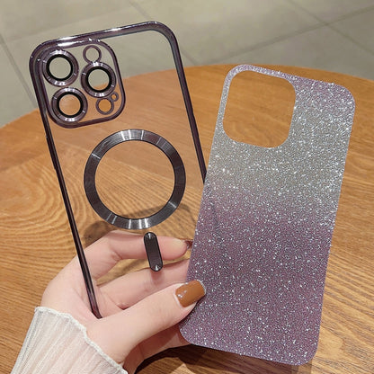 For iPhone 11 Electroplating Magsafe Gradient Glitter Powder Phone Case(Gold) - iPhone 11 Cases by buy2fix | Online Shopping UK | buy2fix