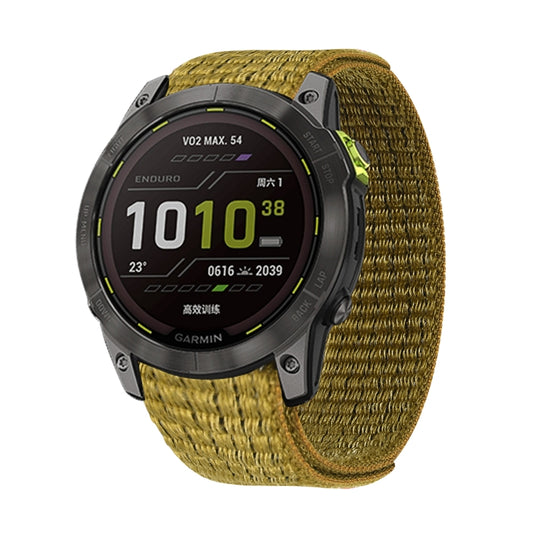 For Garmin Fenix 7 Hook And Loop Fastener Nylon Watch Band(Yellow Green) - Watch Bands by buy2fix | Online Shopping UK | buy2fix
