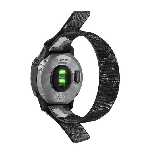 For Garmin Fenix 7 Hook And Loop Fastener Nylon Watch Band(Grey Camouflage) - Watch Bands by buy2fix | Online Shopping UK | buy2fix
