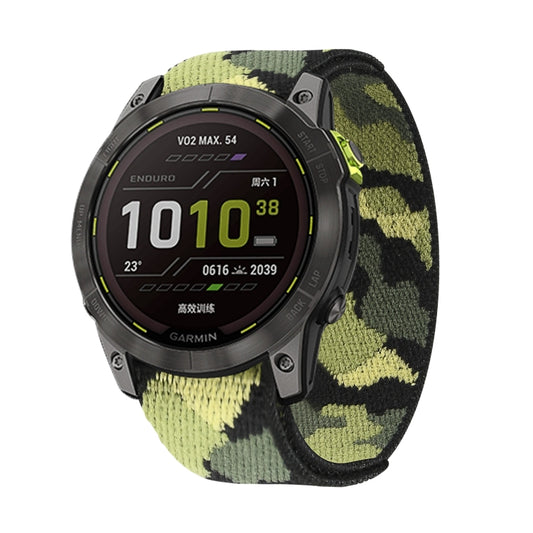 For Garmin Fenix 7 Hook And Loop Fastener Nylon Watch Band(Camouflage Green) - Watch Bands by buy2fix | Online Shopping UK | buy2fix