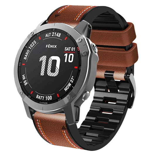 For Garmin Fenix 7X Tricolor Stitching Silicone Leather Watch Band(Brown) - Watch Bands by buy2fix | Online Shopping UK | buy2fix