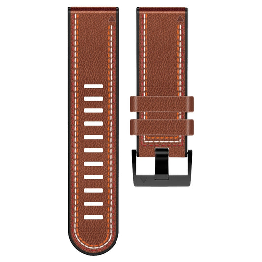 For Garmin Fenix 7X Tricolor Stitching Silicone Leather Watch Band(Brown) - Watch Bands by buy2fix | Online Shopping UK | buy2fix