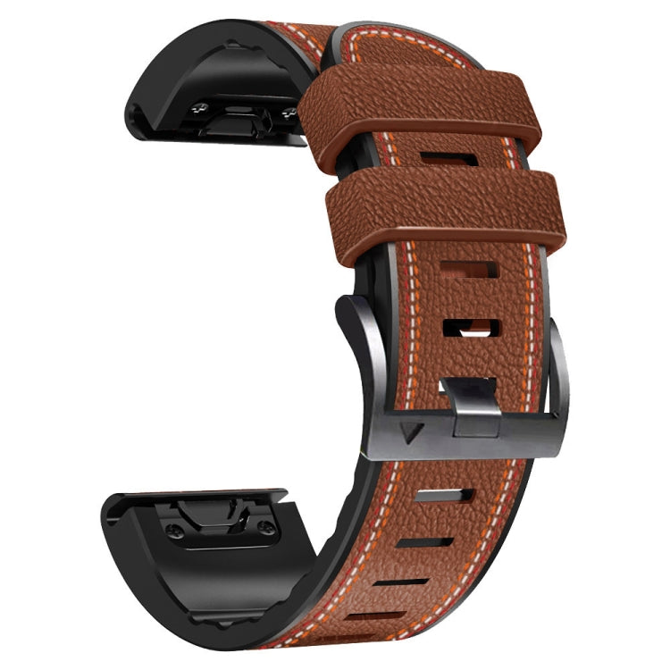 For Garmin Fenix 7X Tricolor Stitching Silicone Leather Watch Band(Brown) - Watch Bands by buy2fix | Online Shopping UK | buy2fix