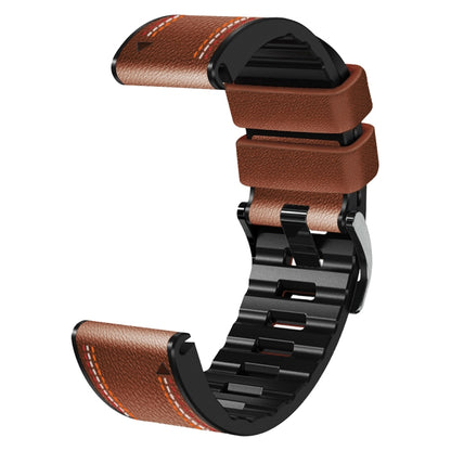 For Garmin Fenix 7X Tricolor Stitching Silicone Leather Watch Band(Brown) - Watch Bands by buy2fix | Online Shopping UK | buy2fix