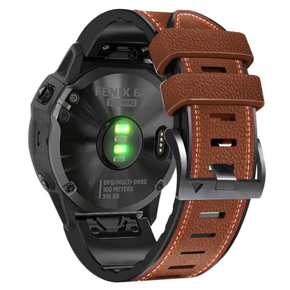 For Garmin Fenix 7X Tricolor Stitching Silicone Leather Watch Band(Brown) - Watch Bands by buy2fix | Online Shopping UK | buy2fix