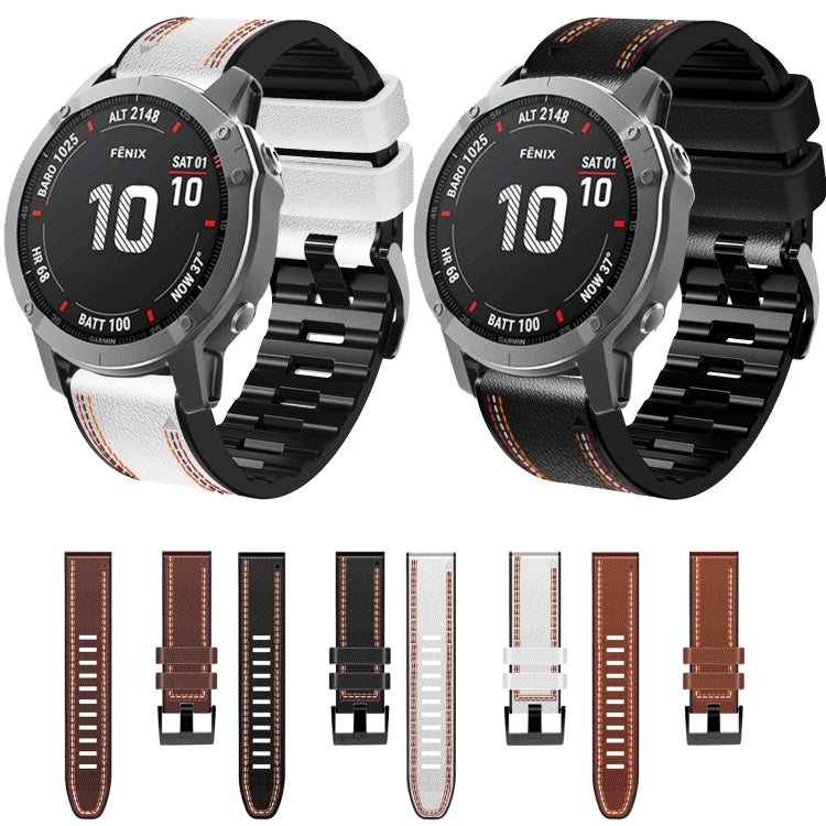 For Garmin Fenix 7X Tricolor Stitching Silicone Leather Watch Band(Brown) - Watch Bands by buy2fix | Online Shopping UK | buy2fix