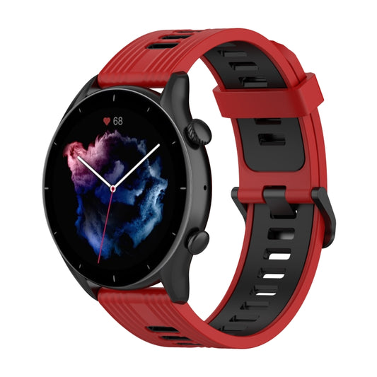 For Amazfit GTR 4 / GTS 4 / GTR 3 22mm Stripe Two-color Silicone Stainless Steel Buckle Watch Band(Red Black) - Watch Bands by buy2fix | Online Shopping UK | buy2fix