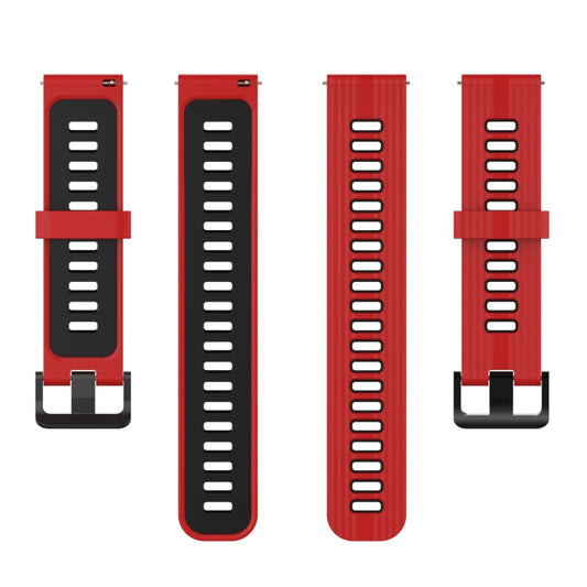For Amazfit GTR 4 / GTS 4 / GTR 3 22mm Stripe Two-color Silicone Stainless Steel Buckle Watch Band(Red Black) - Watch Bands by buy2fix | Online Shopping UK | buy2fix