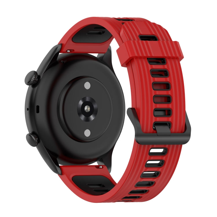 For Amazfit GTR 4 / GTS 4 / GTR 3 22mm Stripe Two-color Silicone Stainless Steel Buckle Watch Band(Red Black) - Watch Bands by buy2fix | Online Shopping UK | buy2fix