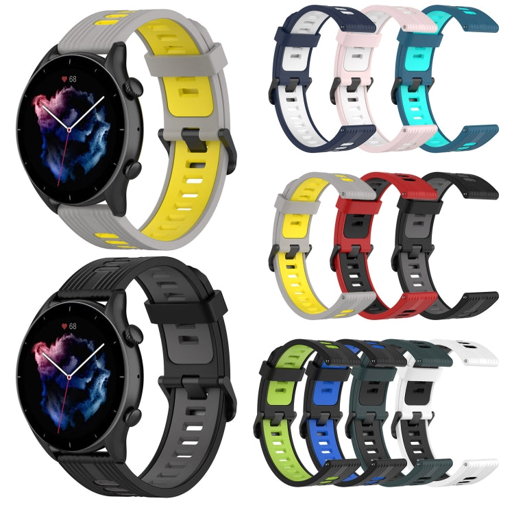 For Amazfit GTR 4 / GTS 4 / GTR 3 22mm Stripe Two-color Silicone Stainless Steel Buckle Watch Band(Red Black) - Watch Bands by buy2fix | Online Shopping UK | buy2fix