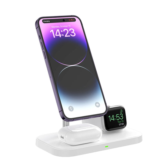 WA22 3 in 1 Magnetic Wireless Charger Phone Holder for iPhone 12 / 13 / 14 / 15 Series Phones & AirPods(White) - Wireless Charger by buy2fix | Online Shopping UK | buy2fix