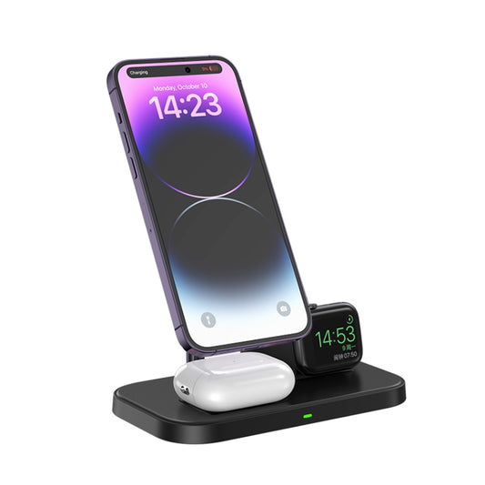WA22 3 in 1 Magnetic Wireless Charger Phone Holder for iPhone 12 / 13 / 14 / 15 Series Phones & AirPods(Black) - Wireless Charger by buy2fix | Online Shopping UK | buy2fix
