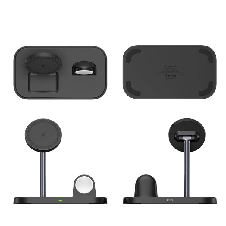 WA22 3 in 1 Magnetic Wireless Charger Phone Holder for iPhone 12 / 13 / 14 / 15 Series Phones & AirPods(Black) - Wireless Charger by buy2fix | Online Shopping UK | buy2fix