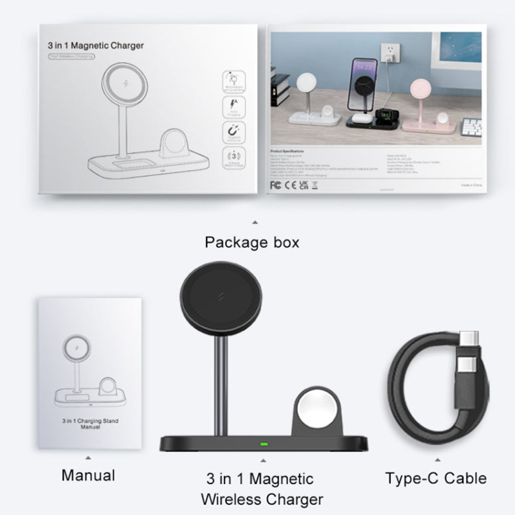WA22 3 in 1 Magnetic Wireless Charger Phone Holder for iPhone 12 / 13 / 14 / 15 Series Phones & AirPods(Black) - Wireless Charger by buy2fix | Online Shopping UK | buy2fix
