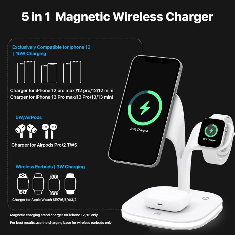 YM-UD22 15W 5 in 1 Magnetic Wireless Charger with Stand Function(White) - Wireless Charger by buy2fix | Online Shopping UK | buy2fix