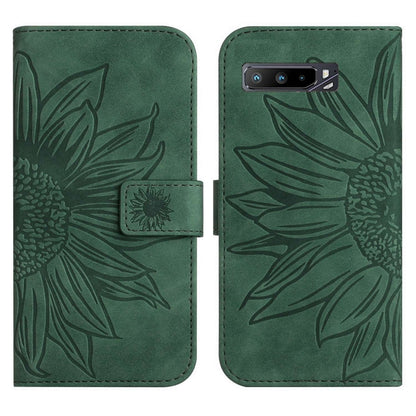 For Asus ROG Phone 3 ZS661KS Skin Feel Sun Flower Pattern Flip Leather Phone Case with Lanyard(Green) - ASUS Cases by buy2fix | Online Shopping UK | buy2fix