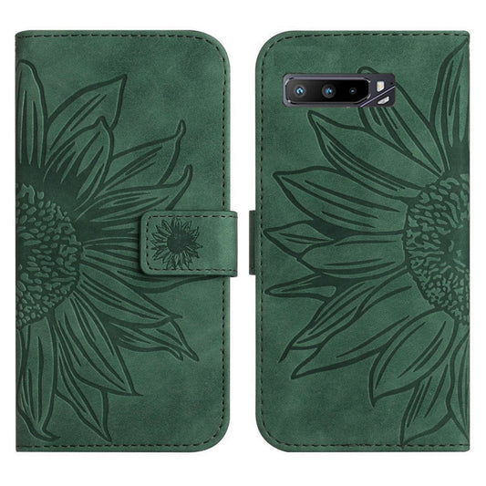 For Asus ROG Phone 3 ZS661KS Skin Feel Sun Flower Pattern Flip Leather Phone Case with Lanyard(Green) - ASUS Cases by buy2fix | Online Shopping UK | buy2fix